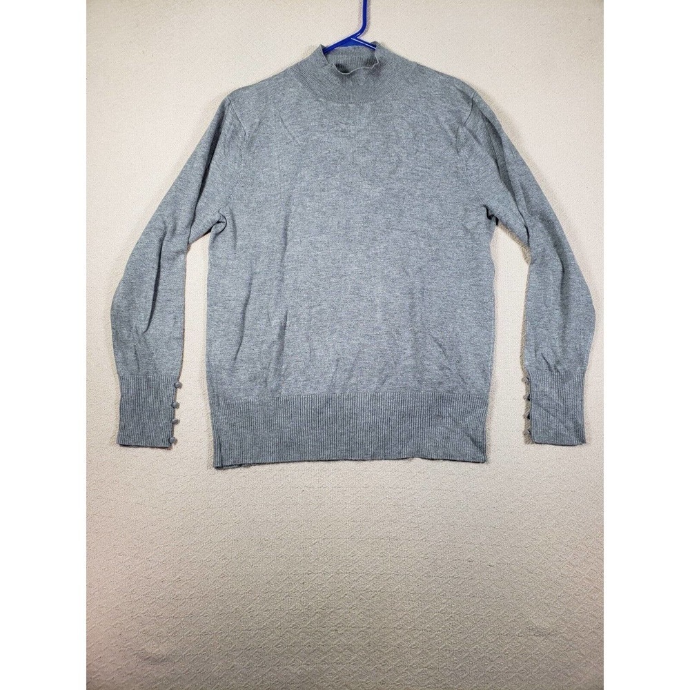 Melissa Page Sweater Womens XL Gray Ribbed Mock Neck Rayon Button Long Sleeve